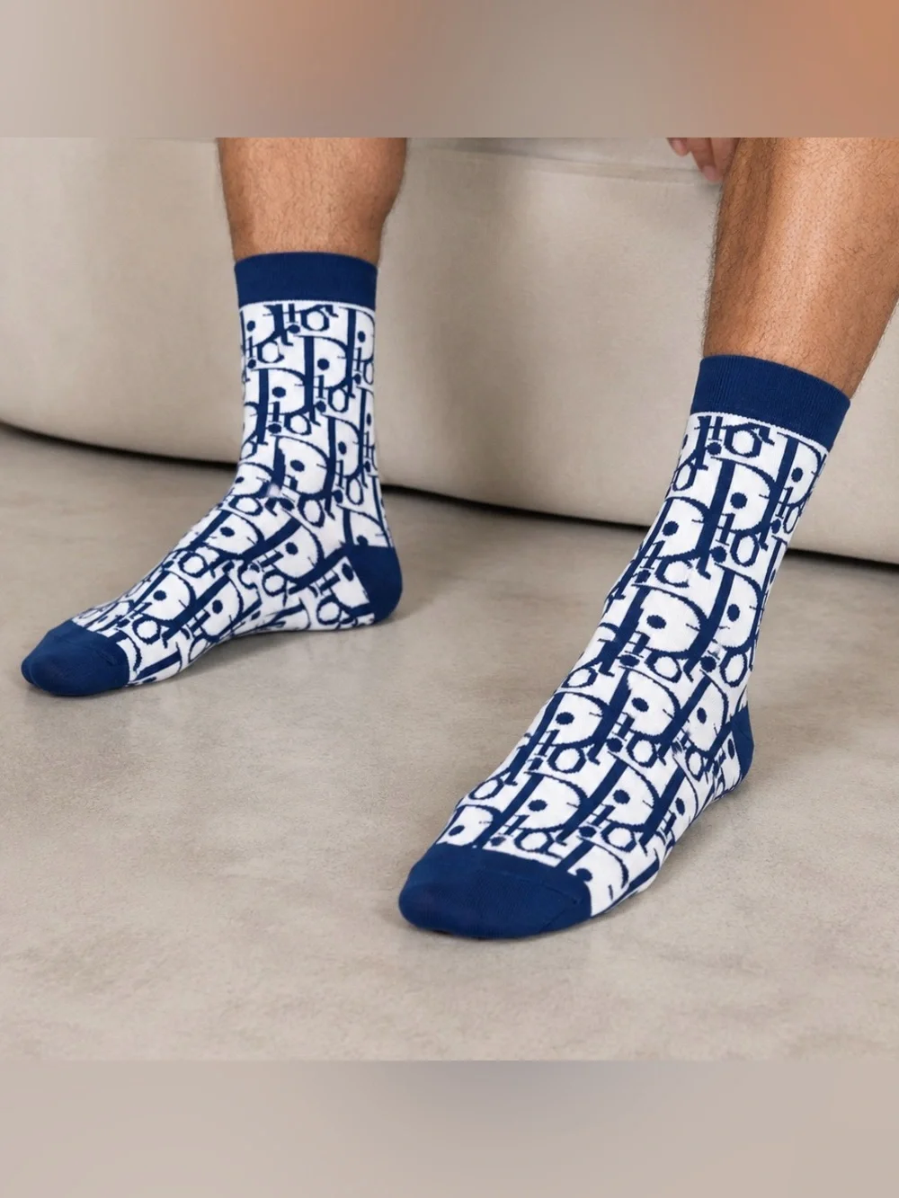 Dior Blue & White Logo Crew Socks